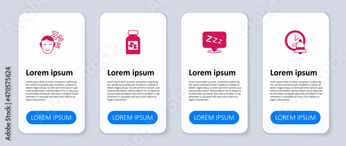 Set Alarm clock, Sleepy, Sleeping pill and Dreams. Business infographic template. Vector