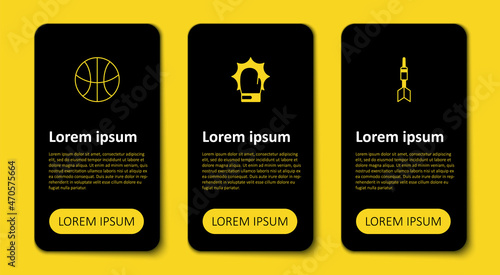 Set Dart arrow, Punch in boxing gloves and Basketball ball. Business infographic template. Vector
