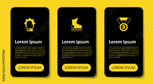 Set Medal, Roller skate and Punch in boxing gloves. Business infographic template. Vector