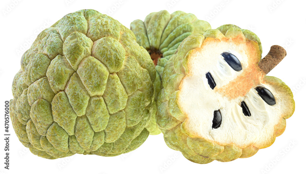 Fototapeta premium Sugar apple or custard apple with slice isolated on white background.