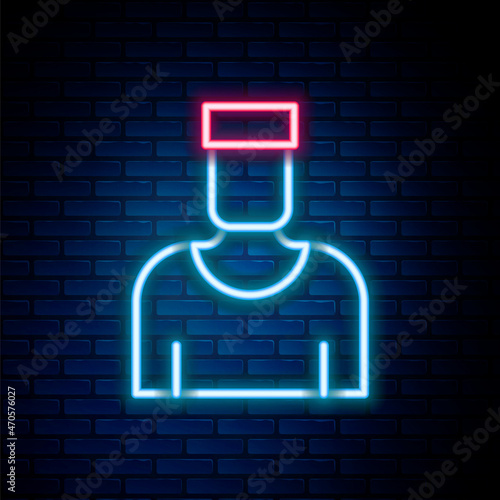 Glowing neon line Sailor captain icon isolated on brick wall background. Colorful outline concept. Vector