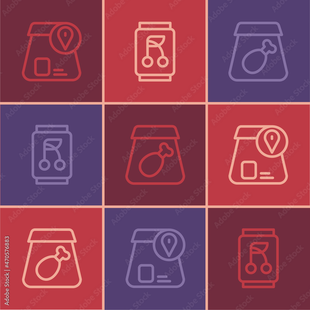 Set line Online ordering food, meal and Soda can icon. Vector Set line Online ordering food, meal and Soda can icon. Vector