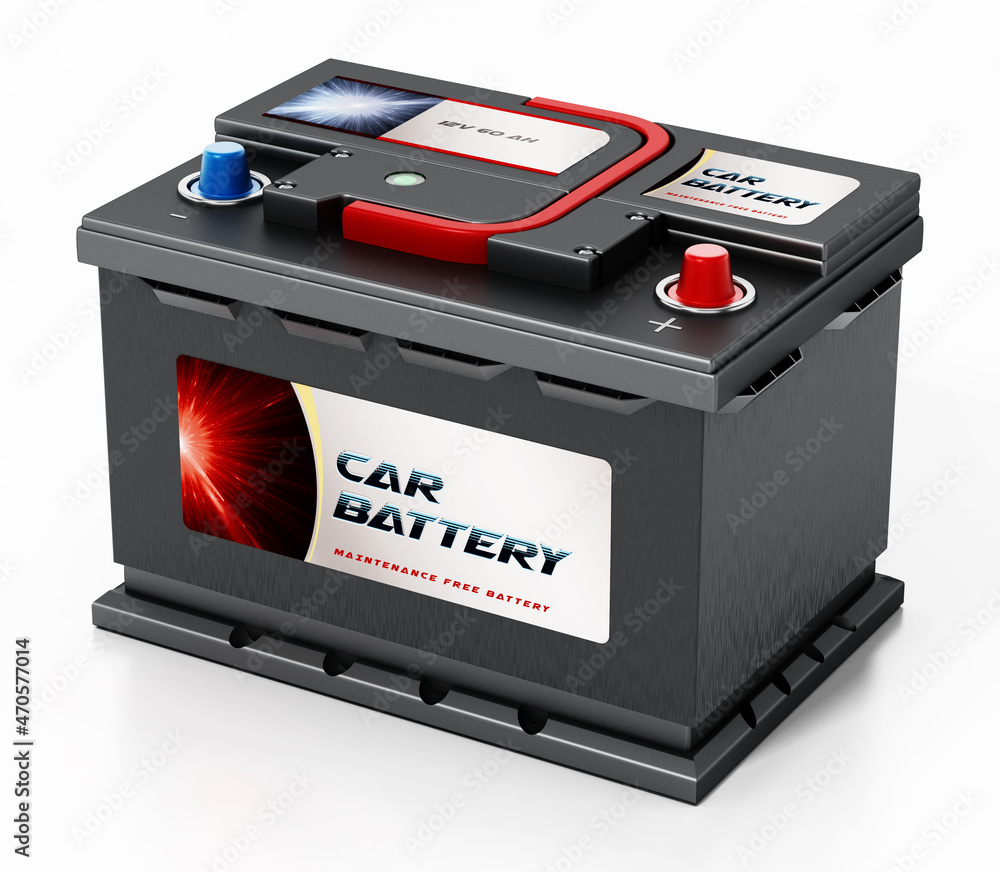 Generic car battery isolated on white background. 3D illustration Generic car battery isolated on white background. 3D illustration