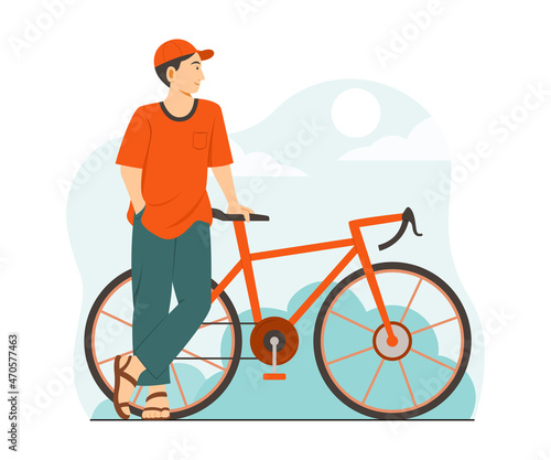 Man Enjoy Living in Outdoor with a Bicycle.