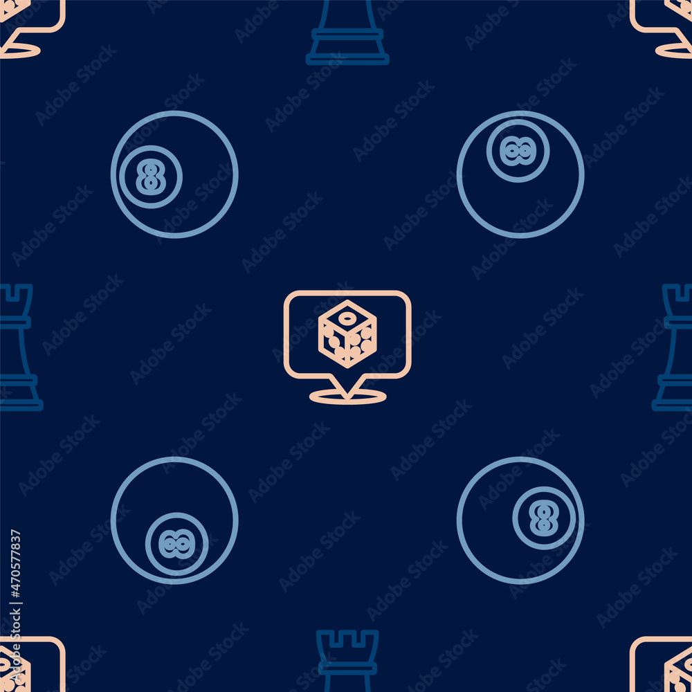 Set line Chess, Billiard pool snooker ball and Game dice on seamless pattern. Vector Set line Chess, Billiard pool snooker ball and Game dice on seamless pattern. Vector