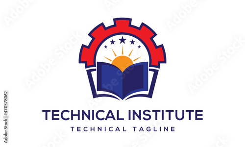 Creative Gear Technical Study Education Logo Design Vector Icon Symbol Illustration.
