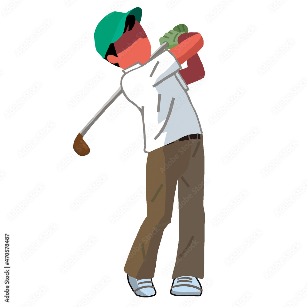 クラブをスイングするゴルフプレー中の男性