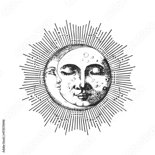 Moon and Crescent in halo, vector illustrations.