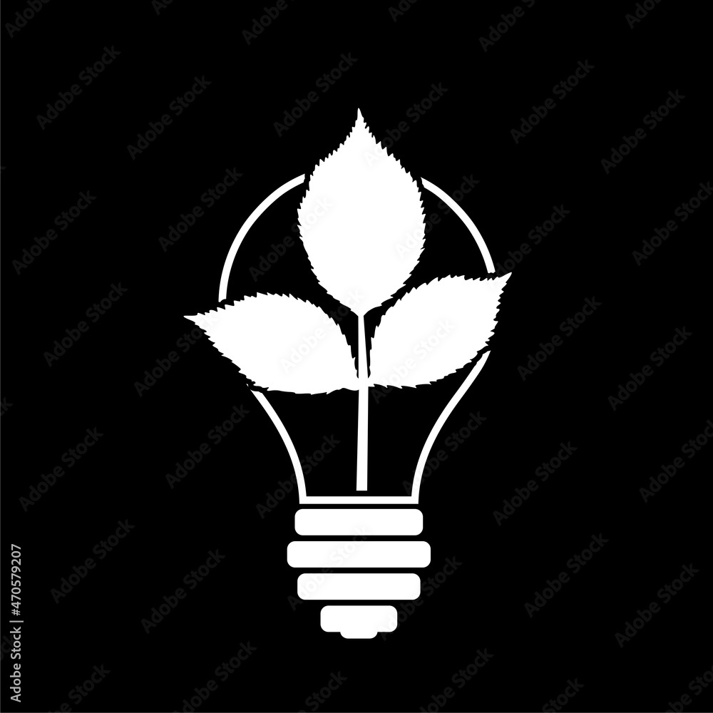 Light bulb with growing plant icon isolated on dark background Light bulb with growing plant icon isolated on dark background