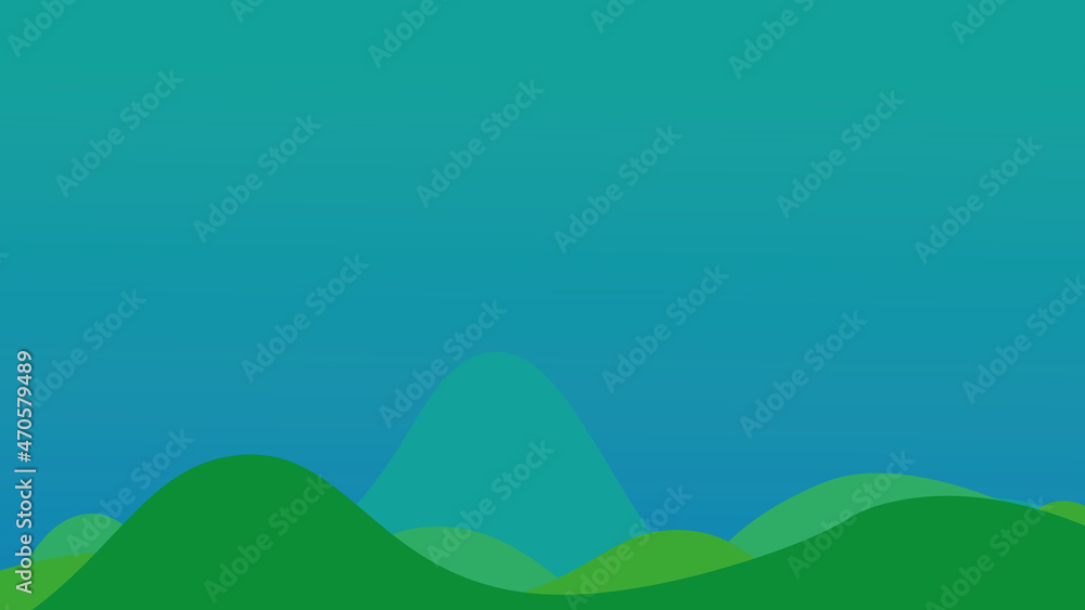 mountain landscape with pen tool and gradient background with blue and green color for desktop or banner backgorun wallpaper