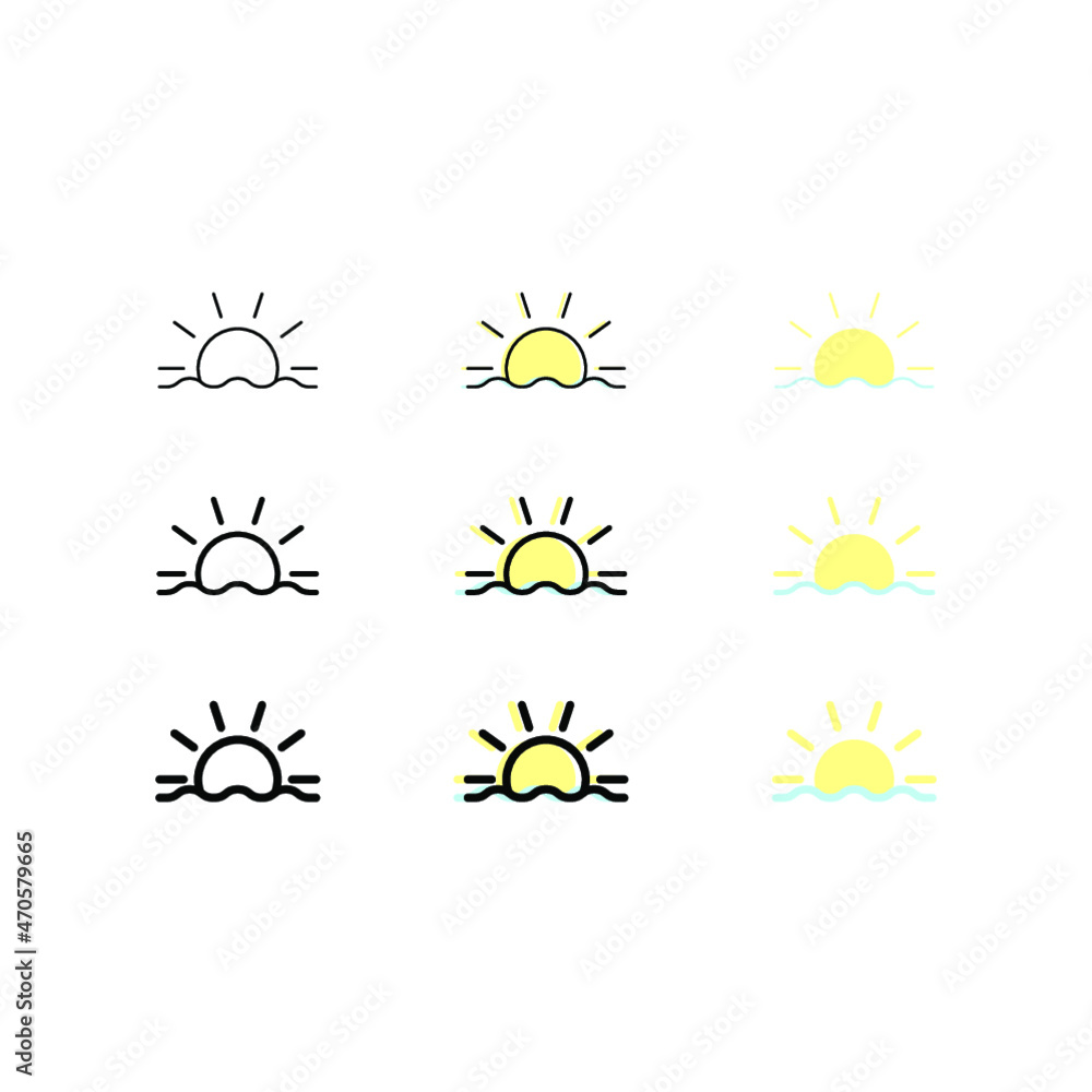 Naklejka premium Icon Symbol Zeichen Sonne Sonnenuntergang Sonnenaufgang Meer Wasser