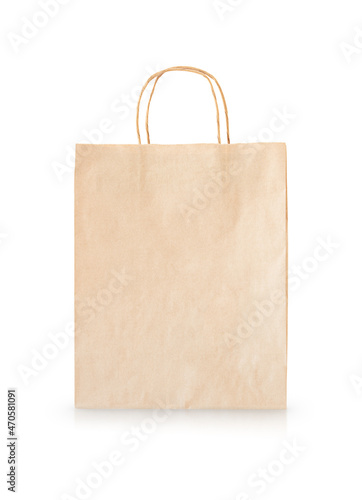 Ecological paper shopping bag isolated on white background