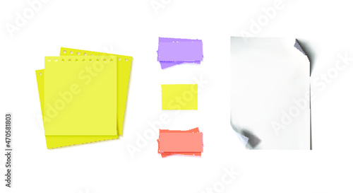 Vector Set of Different Stickers, Paper Pieces Scrolls and Sheets Isolated on White Background, Design Elements Collection, Realistic 3D Papers.