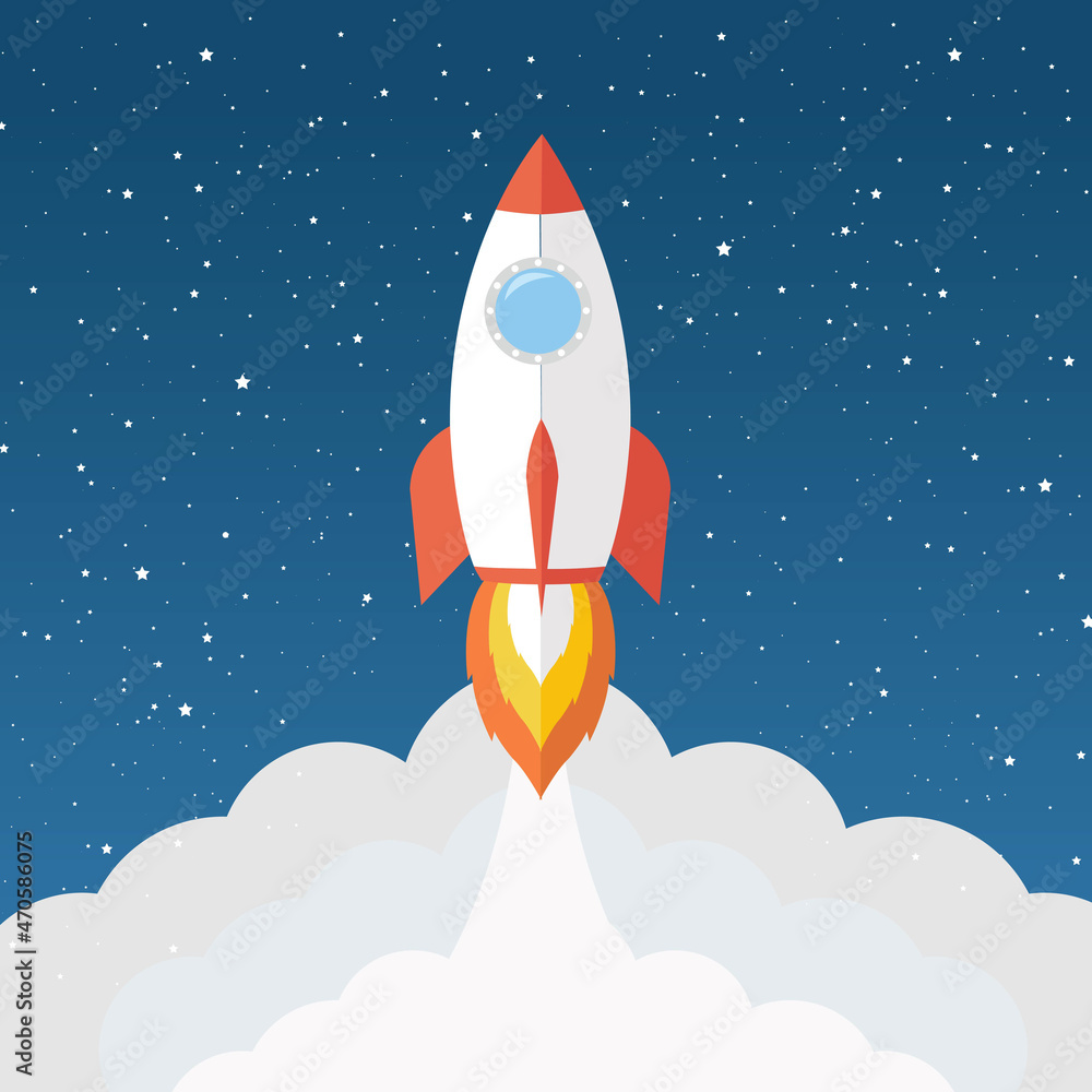 Rockets With Clouds And Star Banner With Gradient Mesh, Vector Illustration. Rockets With Clouds And Star Banner With Gradient Mesh, Vector Illustration.