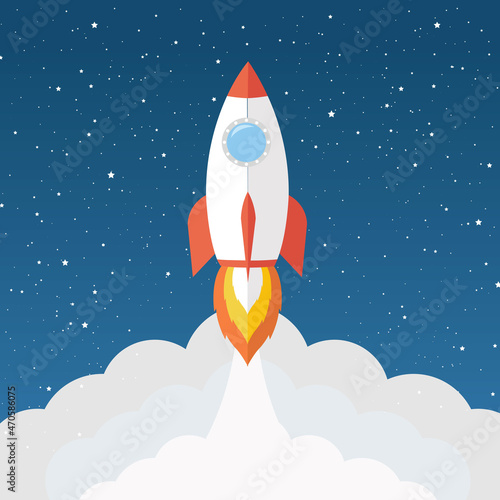 Rockets With Clouds And Star Banner With Gradient Mesh, Vector Illustration.