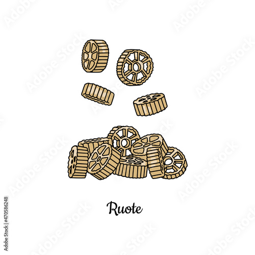 Italian pasta ruote in colored sketch style, vector illustration isolated on white background. photo