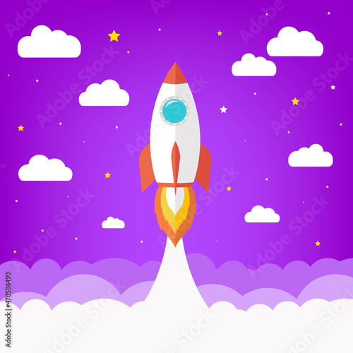 Rockets With Clouds And Star Poster With Gradient Mesh, Vector Illustration