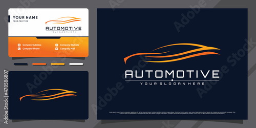 Automotive sport car logo design with creative concept and business card design Premium Vector