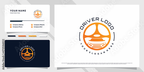 Steering car logo design illustration with business card design Premium Vector