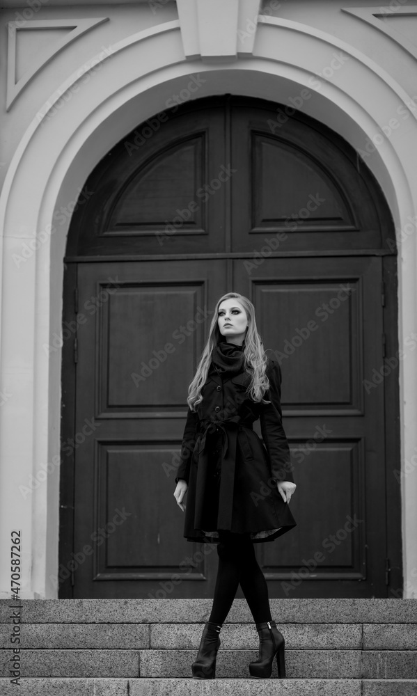 Naklejka premium elegant woman in black coat