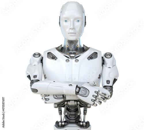 Human like a robot with crossed arms