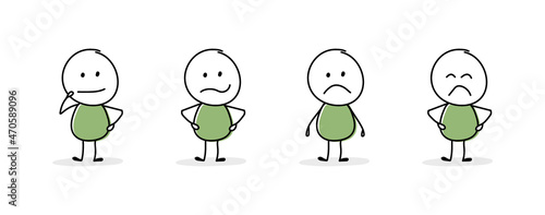 Funny stickman with different emotions. Icon set. Vector