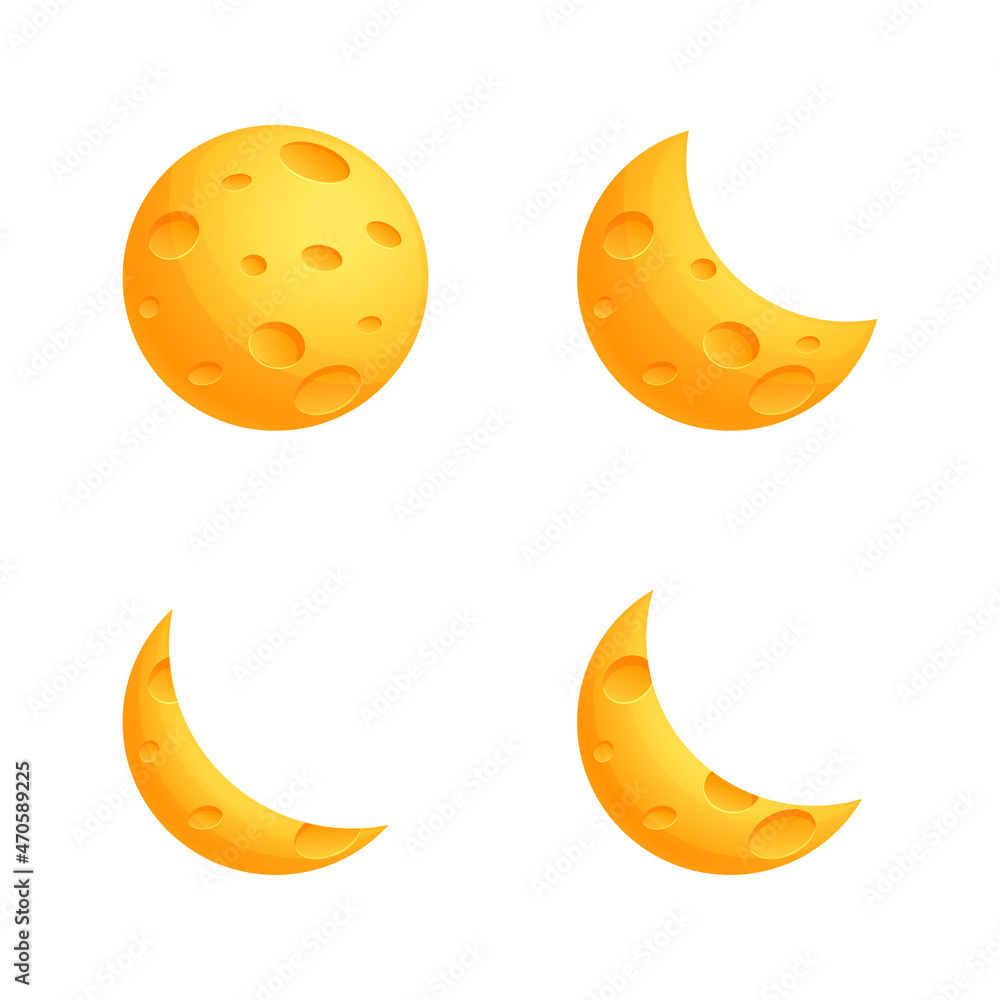 Moon vector set isolated on white background. 