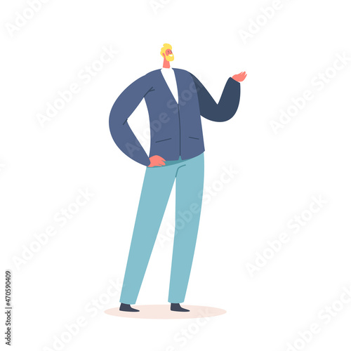 Single Male Character Wear Blue Blazer and Trousers Isolated on White Background. Mature Positive Fashioned Business Man