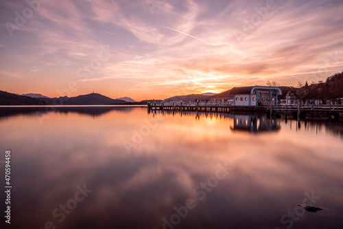Lake under dramatic sky at Klagenfurt, Carinthia, Austria