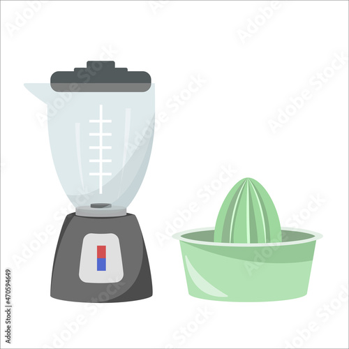 Electrical blender and hand juicer  isolated vector illustration.