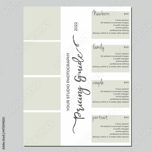 Pricing Guide template, Photography marketing
