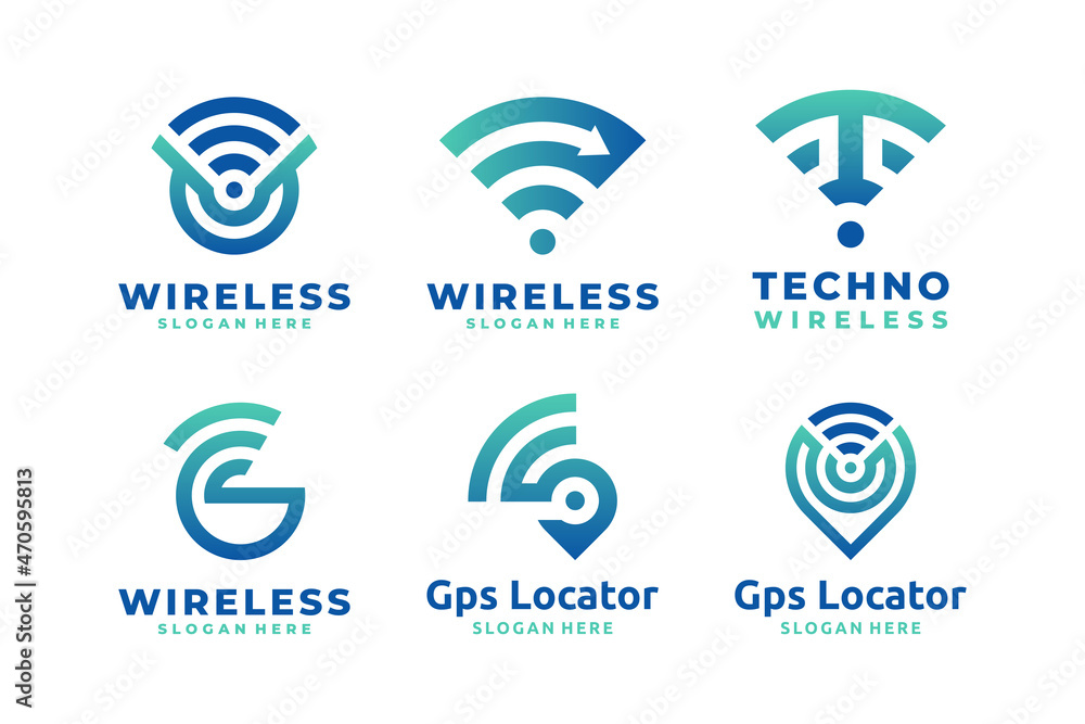 Set of wireless signal gradient logo vector Set of wireless signal gradient logo vector