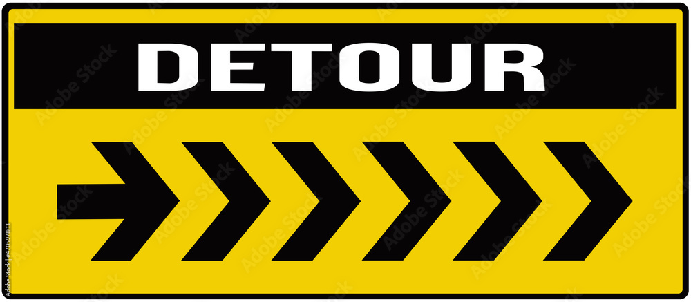 Fototapeta premium A sign that indicates the detour in black and yellow color.