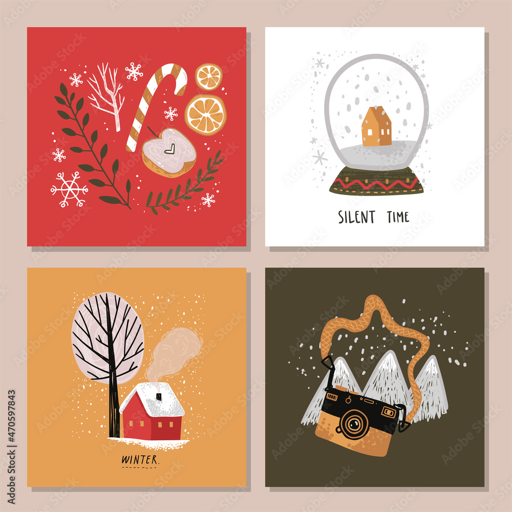 Winter holday cards. Christmas and New Year decorations with hand lettering.