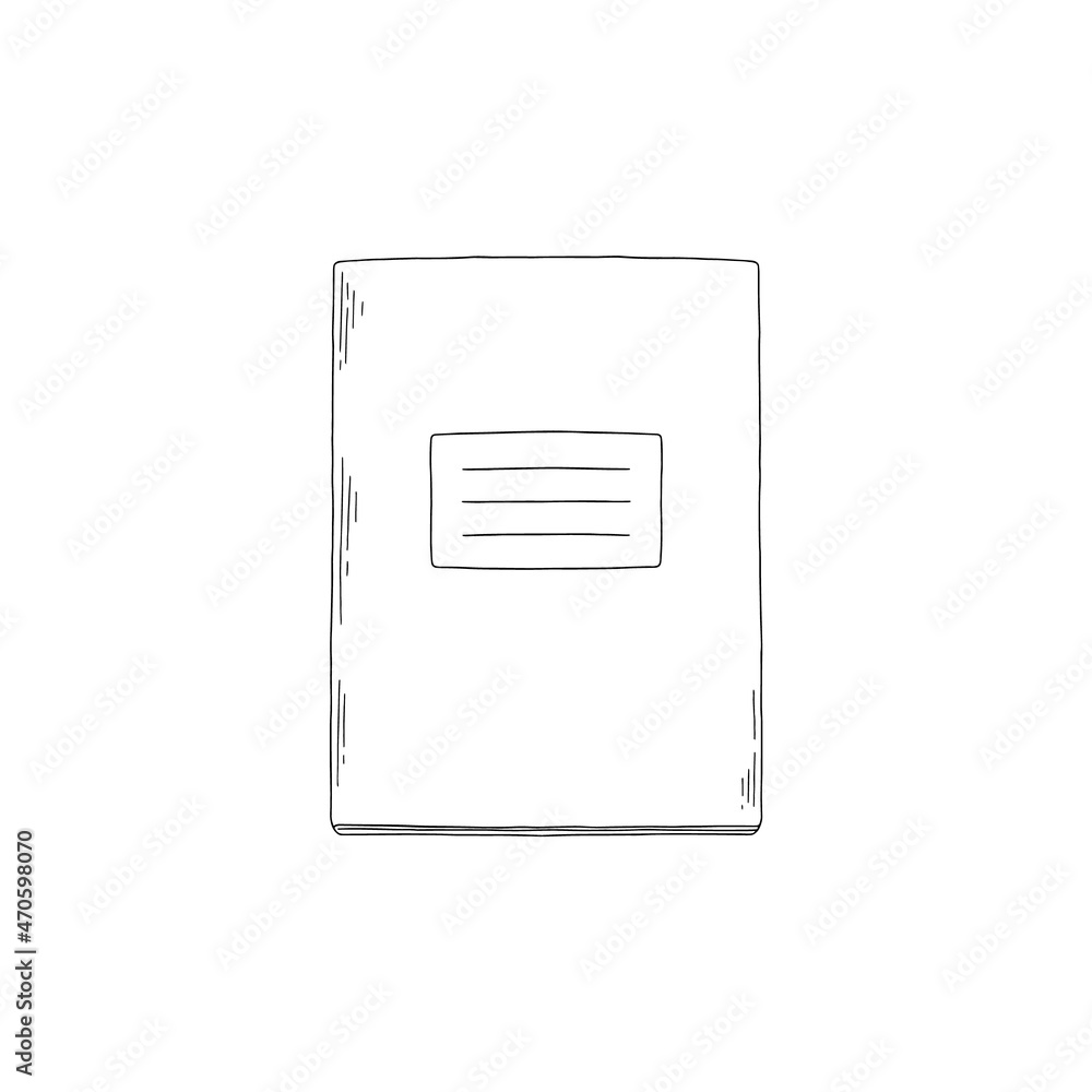 School notebook or exercise book, sketch black line vector illustration isolated. School notebook or exercise book, sketch black line vector illustration isolated.