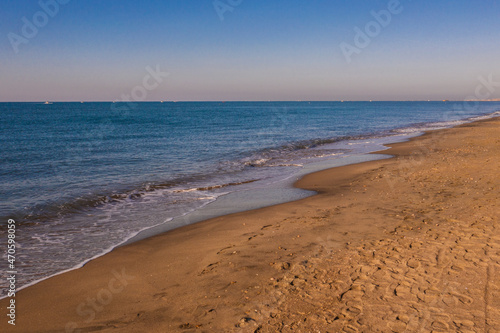 Panorama of the seafront of Ostia  near Rome in Italy. There are no people on the beach or in the sea.
