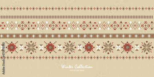 かわいいシームレスのノルディックデザイン　冬　クリスマス　パターン　チロリアンテープ　イラスト素材　Winter background design