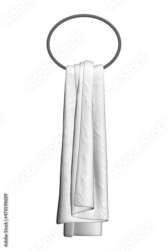 Gray towel on a round hanger isolated on white background. Front view. 3D. Vector illustration