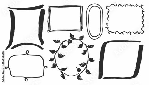 Black and white frames card vector illustration with curved patterns closed lines circle with leaves pretty rectangles isolated on bright background