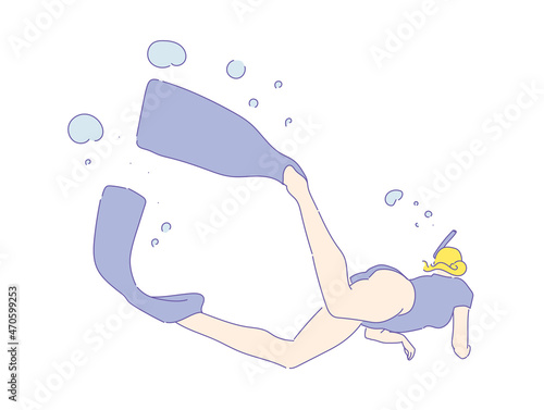 girl or woman free diver , Freediving  in swimwear