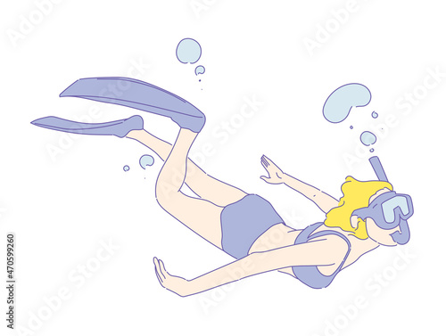 girl or woman free diver , Freediving  in swimwear