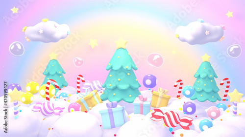 3d rendered sweet Christmas candy land.