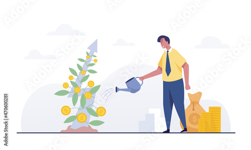 business watering money tree investment finance growth financial