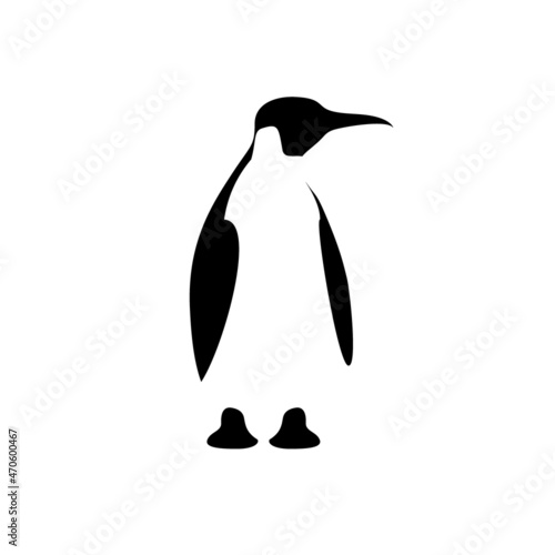 Isolated black contour of penguin on white background. Sea animal, bird. Silhouette of penguin flat design.