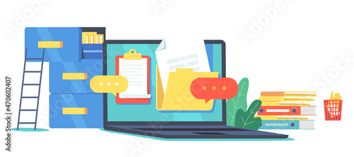 Electronic Files Organization, Document Management Concept. Digital Data Computer Archive Storage System, Database