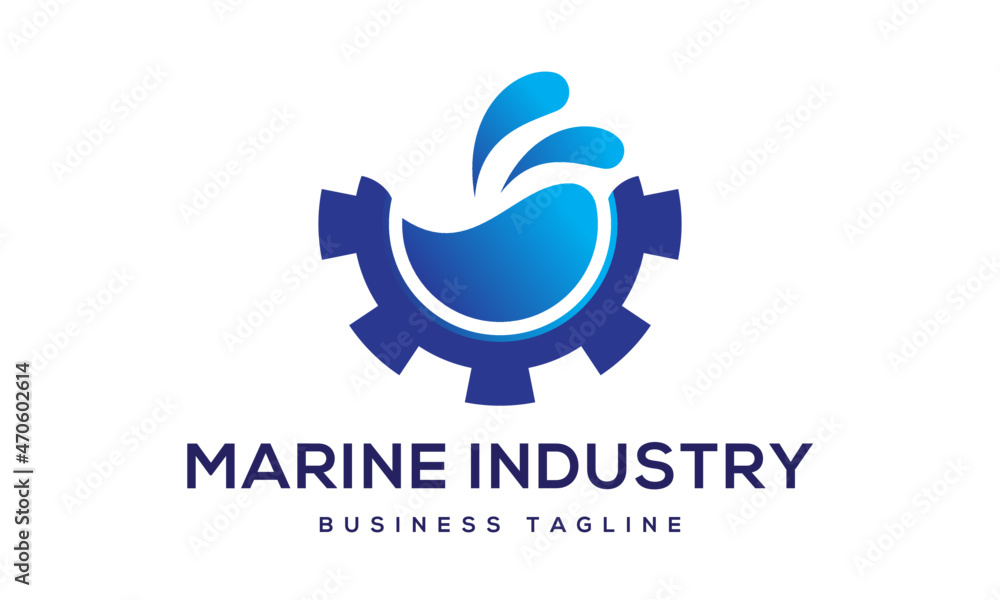 Marine Industry Gear Water Technology Logo Design Vector Icon Symbol Illustration.