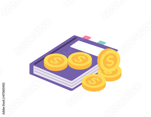 the concept of the cost of education, school budgets, costs for college. illustration of book and coins. education and finance. flat cartoon style. vector design
