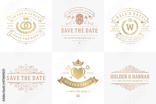 Wedding invitations save the date labels and badges set