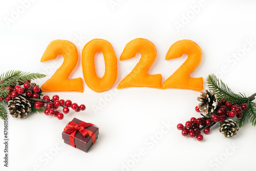 figures of the 2022 year made of felt with christmas decoration