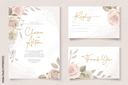 Beautiful soft floral and leaves wedding invitation card